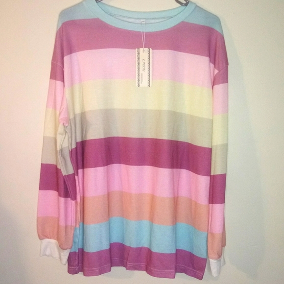 Long Sleeve multi colored lightweight round Neck Pullover sweater blouse - Picture 7 of 15